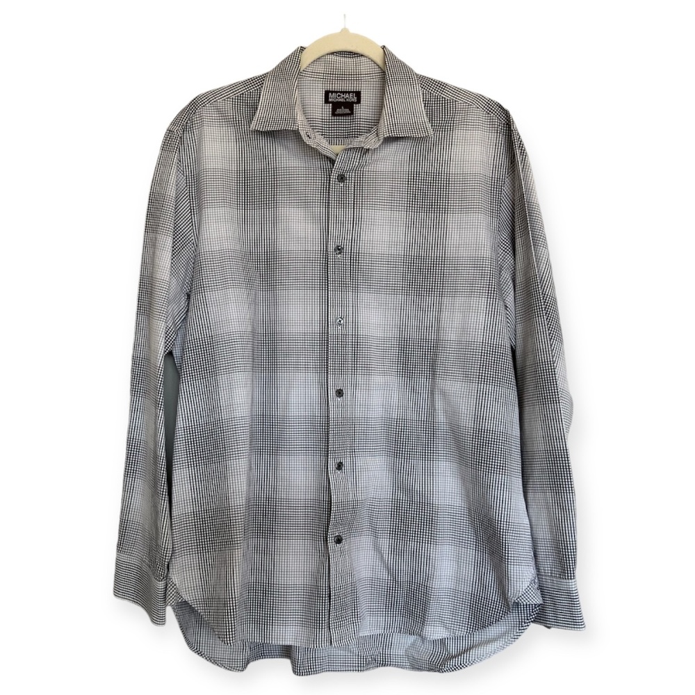 Michael Kors Men’s Button Down Shirt Black Grey White Cotton Long Sleeve size L